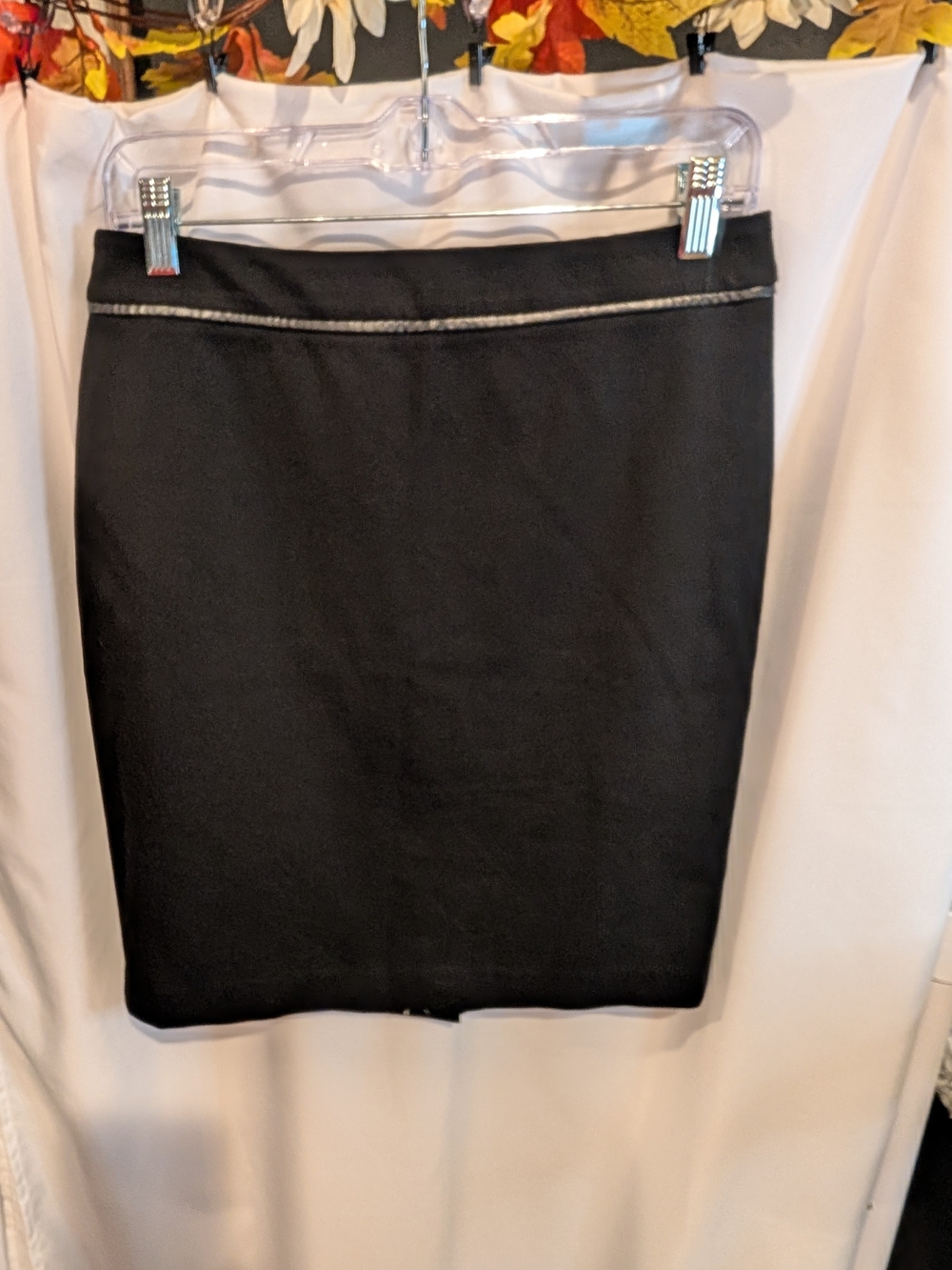 NWT Talbots Black Pencil Skirt Faux Leather Trim Size 6P Petite Career